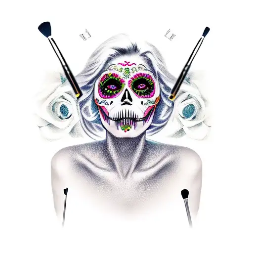 lady having makeup like muerte  tattoo design idea