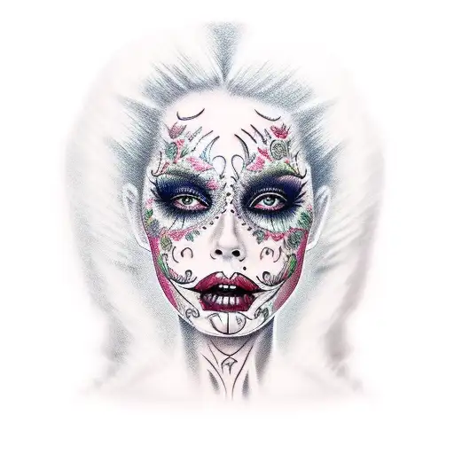 lady having makeup like muerte  tattoo design idea