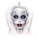 lady having makeup like muerte  tattoo design idea