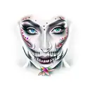 lady having makeup like muerte  tattoo design idea