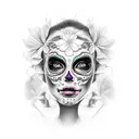 lady having makeup like muerte  tattoo design idea