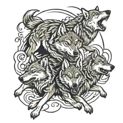 three running wolves  tattoo design idea