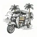 Tuk tuk and palm tree minimal tattoo design idea