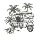 Tuk tuk and palm tree minimal tattoo design idea