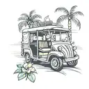 Tuk tuk and palm tree minimal tattoo design idea
