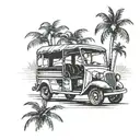 Tuk tuk and palm tree minimal tattoo design idea