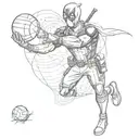 A sketch of Deadpool spiking a volleyball with his iconic humor tattoo design idea