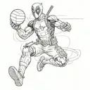 A sketch of Deadpool spiking a volleyball with his iconic humor tattoo design idea