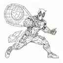 A sketch of Deadpool spiking a volleyball with his iconic humor tattoo design idea