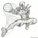A sketch of Deadpool spiking a volleyball with his iconic humor tattoo design idea