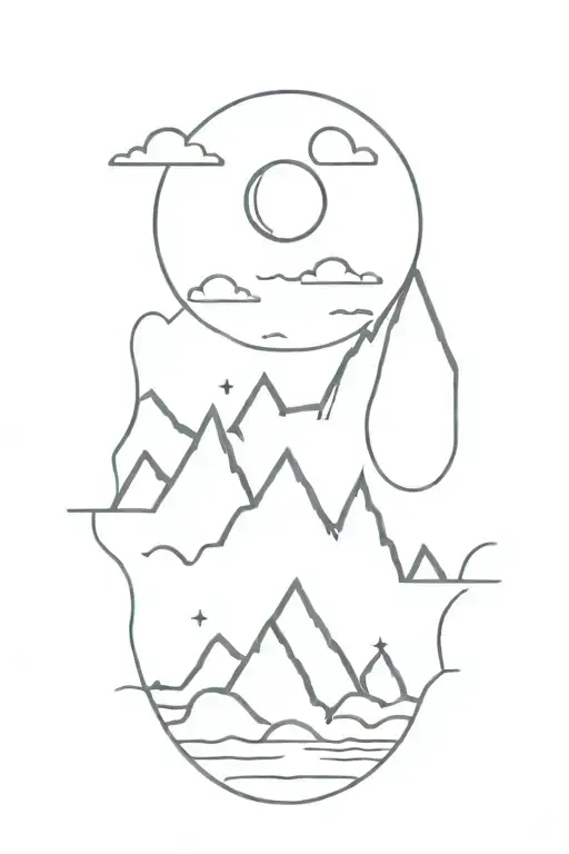 moon, sea, mountain, sun tattoo design idea