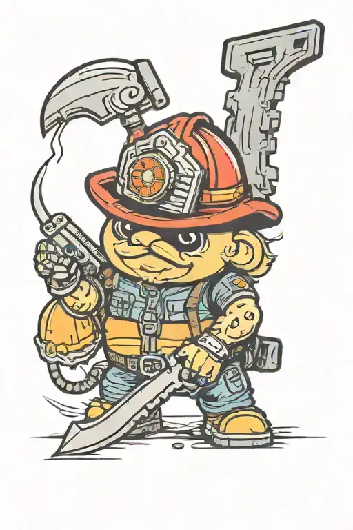 firefighter potato with a chainsaw tattoo design idea