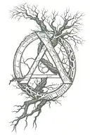 norse rune for hope with lightning coming out with an eyeball and tree roots  tattoo design idea