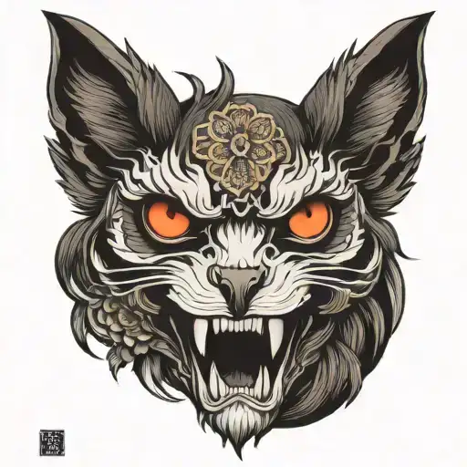 kitsune owl skull tattoo design idea