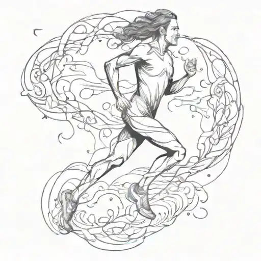 trail running lung cancer with abstract flowying tattoo design idea