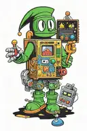 marvin the martian, pac-man, tetris in colour tattoo design idea