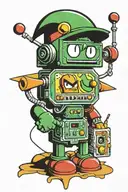 marvin the martian, pac-man, tetris in colour tattoo design idea