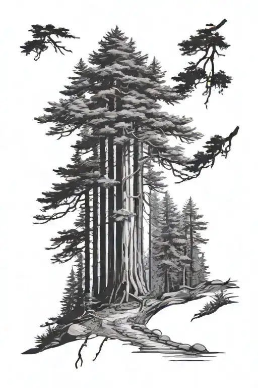 Redwood Forest with small path tattoo design idea