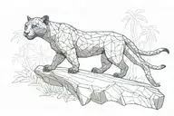 super low poly black panther walking on log in jungle, looking at you, viewed from side tattoo design idea