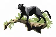 low poly black panther walking on log in jungle, looking at you, viewed from side tattoo design idea