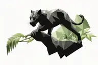 low poly black panther walking on log in jungle, looking at you, viewed from side tattoo design idea