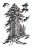 Redwood Forest with small path tattoo design idea