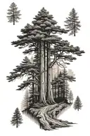 Redwood Forest with small path tattoo design idea