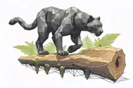low poly black panther walking on log in jungle, looking at you, viewed from side tattoo design idea