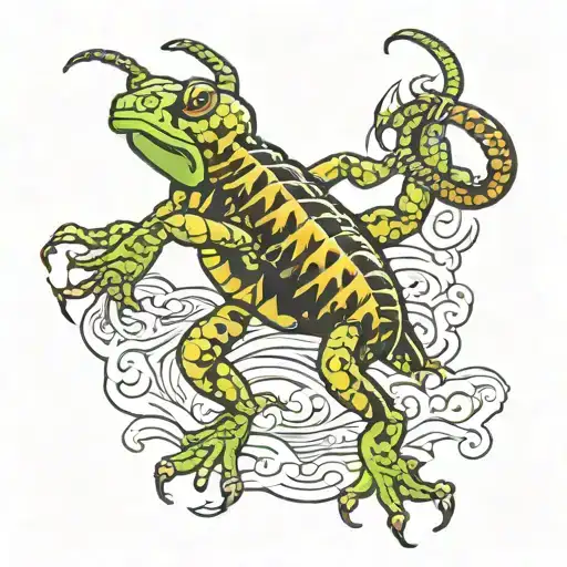 scorpion riding on the back of a swimming frog tattoo design idea