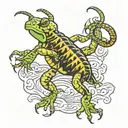 scorpion riding on the back of a swimming frog tattoo design idea
