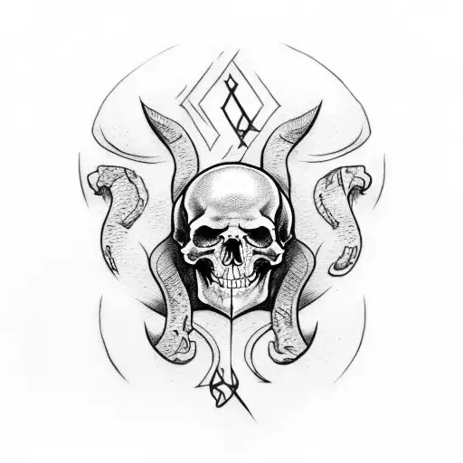 May runes, Skulls with bones, Sleeve tattoo, Male tattoo, sketch on white background, flat style tattoo design idea
