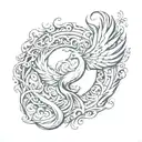 karma symbol and phoenix rising from flames tattoo design idea