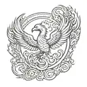 karma symbol and phoenix rising from flames tattoo design idea