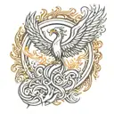 karma symbol and phoenix rising from flames tattoo design idea