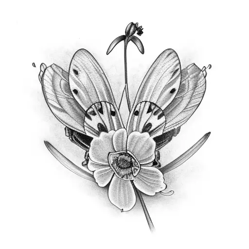butterflies with snowdrop flowers and carnation tattoo design idea