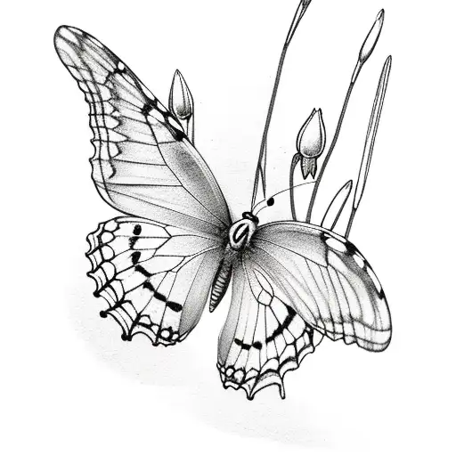 butterflies flying around snowdrop and carnation tattoo design idea