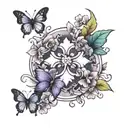 paw prints, purple butterfly, floral cross tattoo tattoo design idea