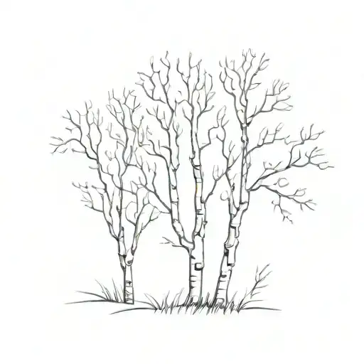 Single silver birch tree line drawing with no background tattoo design idea