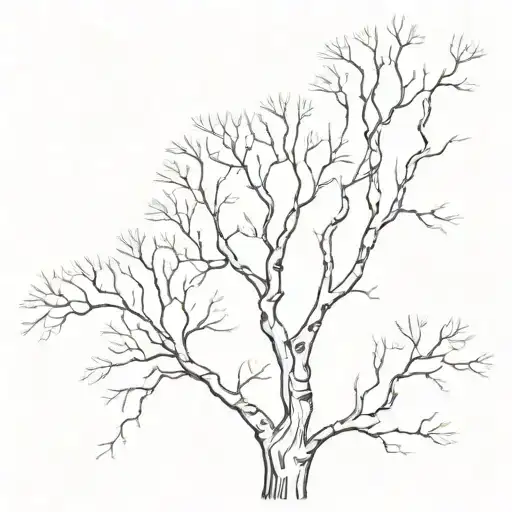 a Single silver birch tree line drawing with no background tattoo design idea