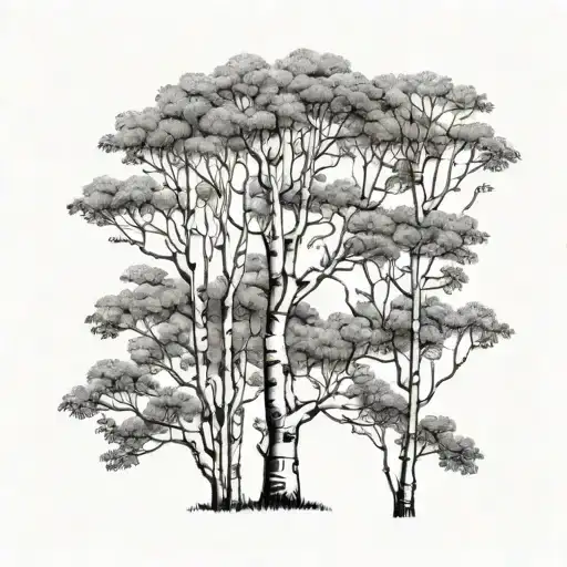 Single silver birch tree line drawing with no background tattoo design idea