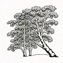 Single silver birch tree line drawing with no background tattoo design idea