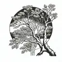 Single silver birch tree line drawing with no background tattoo design idea