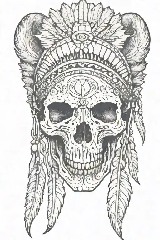 bear skull with native american headdress tattoo design idea
