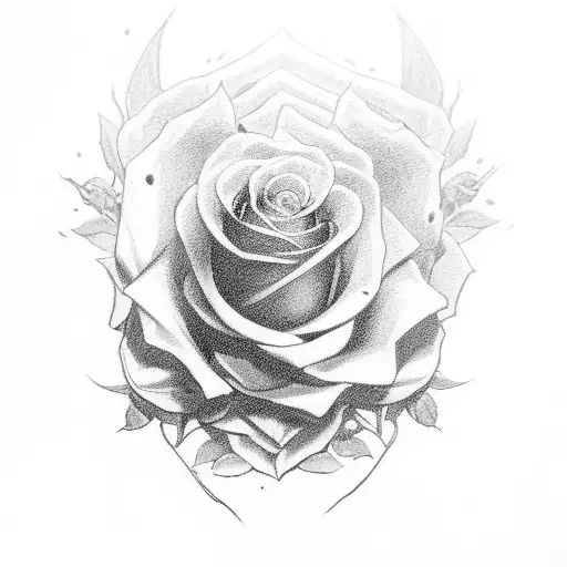 Lilith from diablo 4, full body from front holding red rose petals.  tattoo design idea