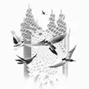 swallows flying above an aquarius waterfall japanese style tattoo design idea