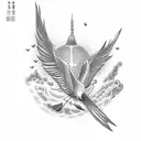 swallows flying above an aquarius waterfall japanese style tattoo design idea