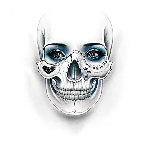 Girl face half skull tattoo design idea