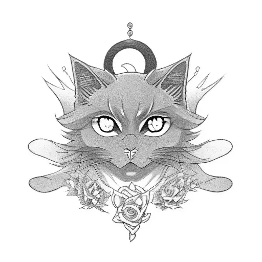 A scene inspired by an anime series featuring a black cat and a mysterious crow tattoo design idea