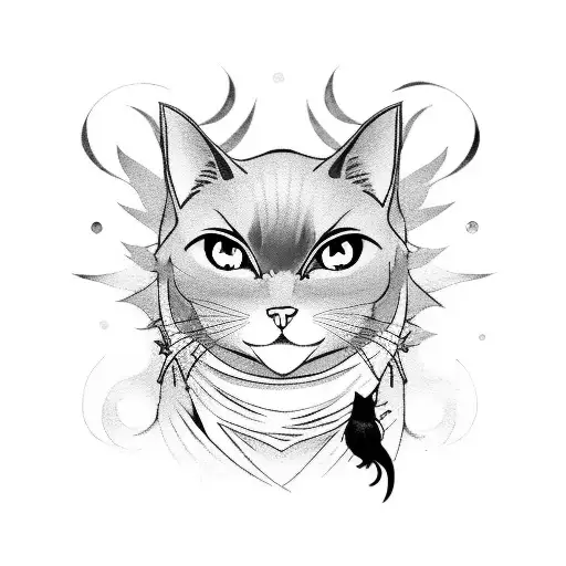 A scene inspired by an anime series featuring a black cat and a mysterious crow tattoo design idea