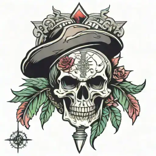 caduceus skull clock tattoo design idea